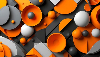 Abstract geometric shapes in orange, gray, and black