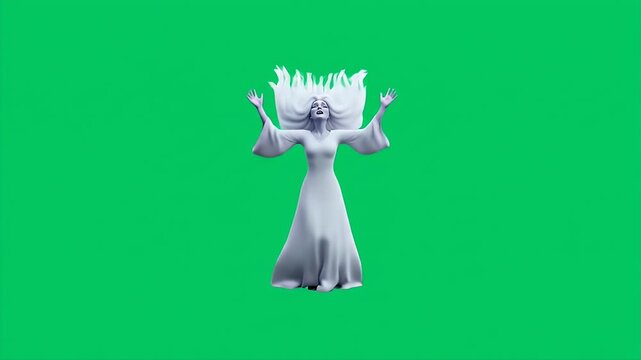 Animated Ghostly Woman Screaming or Wailing on Green Screen