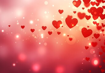 Obraz premium Romantic red hearts floating with bokeh lights background