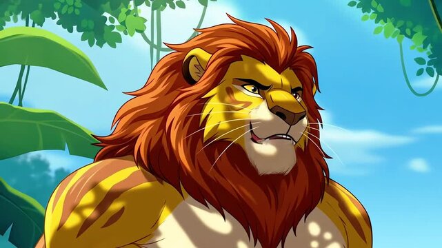 Animated Lion in Jungle Roaring Adventure and Excitement.