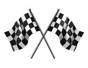 Pair of Checkered Racing Flags, Front-Facing Icon Style, Isolated on Transparent Background