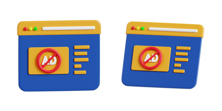 3D Ad Blocker Icon on Browser Window Illustration