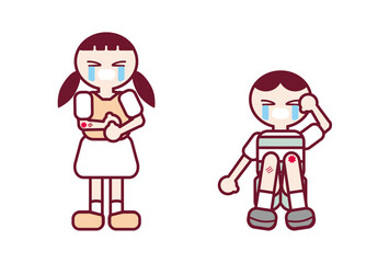 腕や膝を怪我して泣いている男の子と女の子