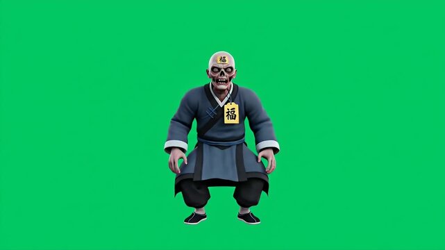 Animated Flying Chinese Zombie or Ghost Character on Green Screen