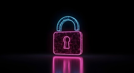 Fototapeta premium Cybersecurity Lock Digital Protection with Neon Glow