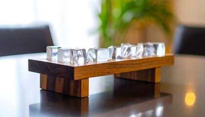 Obraz premium Wooden tray with clear glass blocks