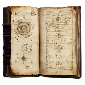 An ancient codex open on weathered pages, revealing intricate diagrams and handwritten script, a symbol of historical knowledge and timeless discovery
