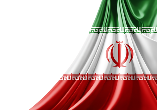 Iranian flag fabric draped isolated on transparent background