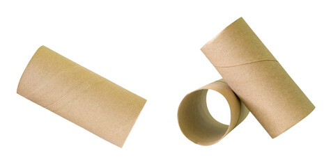 Side view set of tissue paper cores or toilet paper tubes isolated on white background with clipping path