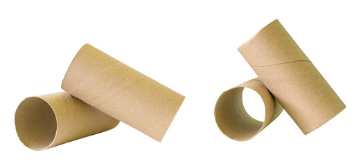 Side view set of tissue paper cores or toilet paper tubes isolated on white background with clipping path