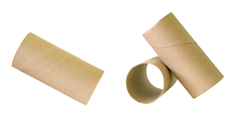 Side view set of tissue paper cores or toilet paper tubes isolated with clipping path in png file format