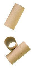 Side view set of tissue paper cores or toilet paper tubes isolated on white background with clipping path