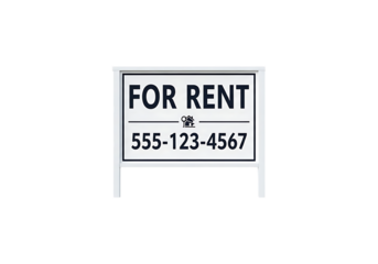 For rent sign with phone number isolated on transparent background