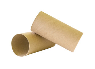 Two tissue paper cores or toilet paper tubes in stack isolated with clipping path in png file format