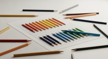 Arrangement of Colored Pencils on Graph Paper Displaying Artistic Spectrum