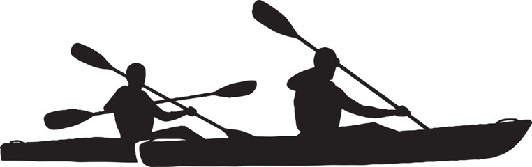 Tandem Kayak Paddlers Silhouette Vector Graphic