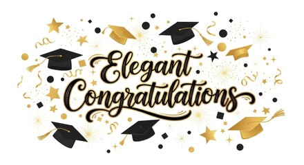 Elegant congratulations card with academic caps and golden festive elements
