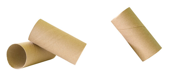 Side view set of tissue paper cores or toilet paper tubes isolated with clipping path in png file format