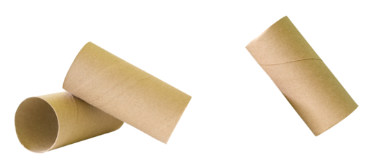 Side view set of tissue paper cores or toilet paper tubes isolated with clipping path in png file format