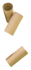 Side view set of tissue paper cores or toilet paper tubes isolated with clipping path in png file format