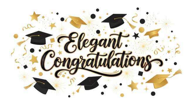 Elegant congratulations card with academic caps and golden festive elements