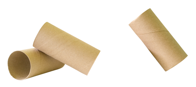 Side view set of tissue paper cores or toilet paper tubes isolated with clipping path in png file format