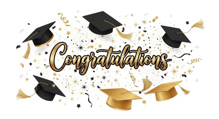 Festive graduation celebration with elegant calligraphy and academic regalia