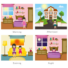 illustration of four time in a day. morning, afternoon, evening, and night background