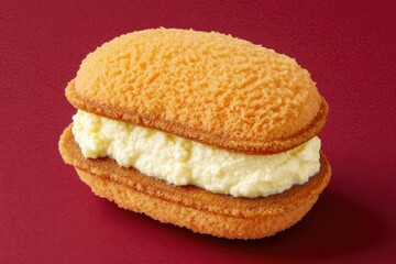 Fototapeta premium Japanese white-bread vanilla ice-cream sandwich with small amount of milk powder filling, simple dessert close-up for menu and food design background