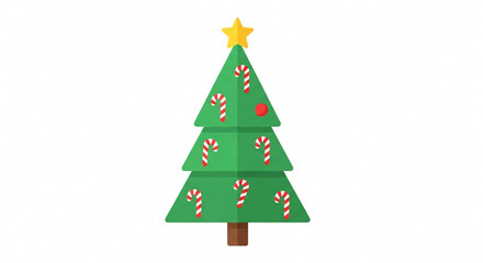 A cartoon christmas tree with candy canes and a star on top against a plain white background design image on transparent background