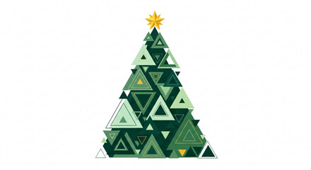 Fototapeta premium A christmas tree made of triangles with a star on top on a white isolated background illustration on transparent background