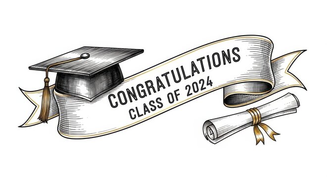 Engraved graduation congratulations banner design celebrates class of 2024