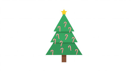 Obraz premium A simple christmas tree decorated with candy canes and a yellow star on a white background image on transparent background