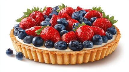 Fresh fruit tart with strawberries and blueberries