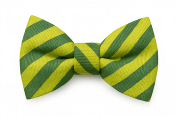 Elegant green and yellow striped bow tie isolated on transparent background, perfect for adding a touch of style