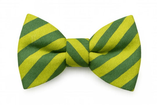 Elegant green and yellow striped bow tie isolated on transparent background, perfect for adding a touch of style