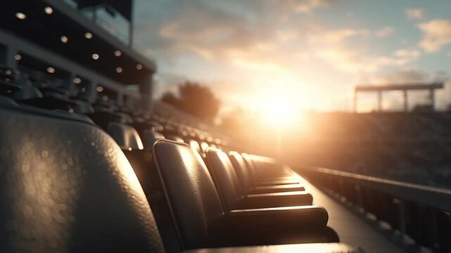 Empty Stadium Seats At Sunset Glow