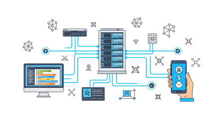 Network diagram of a cloud computing system with interconnected devices and servers.