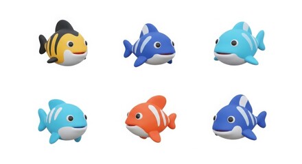 Obraz premium 3D icon pack of playful marine animals, isolated on white background