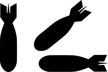 Three black silhouettes of bombs in different orientations on a white background illustration design | editable eps vectors