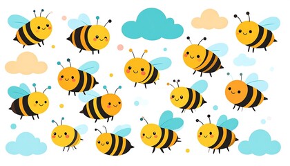 Cute cartoon bees and clouds