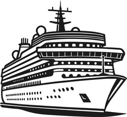 Obraz premium Cruise Ship Line Drawing – Vector Illustration of Modern Passenger Vessel with Decks, Antennas, and Sleek Hull for Travel, Maritime, and Coloring Projects