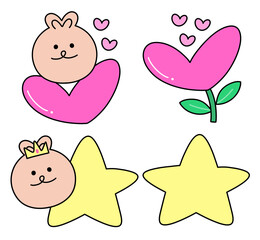 character, animal, face, heart, love, crown, flower, star, sticker
