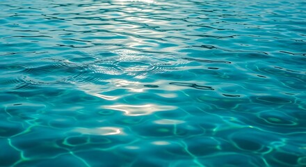Turquoise water surface with sun reflections evokes tranquility and serenity