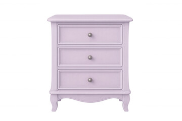 Classic light purple wooden chest of drawers with silver handles isolated on transparent background, perfect for interior design projects