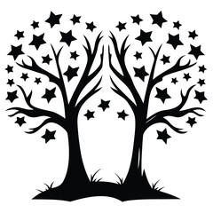 Obraz premium Dual Starry Trees in a Black and White Silhouette Design