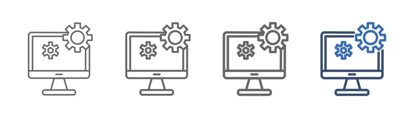 
outline computer icon set with computer and gear design