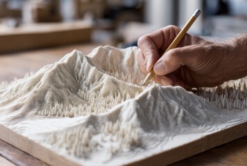 Close-up of a person painting on a canvas with a fine brush in a well-lit studio