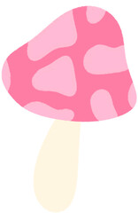 Pink mushroom illustration, adorable fairy tale decorative icon