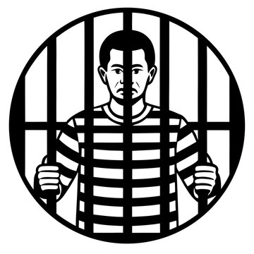 Prisoner Behind Bar Vector Illustration on White Background
